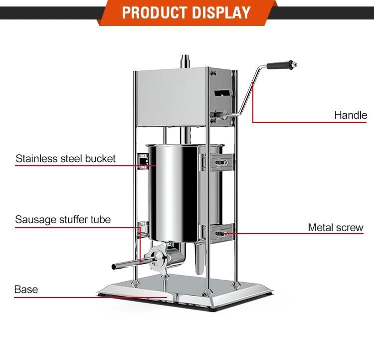 3L Stainless Steel Vertical Commercial Sausage Stuffer 7lbs Meat Press W/ 4 Filling Funnels