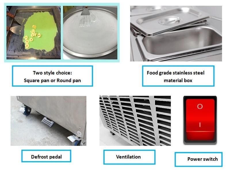 Ce Certificated Commercial Fry Ice Cream Roll Machine Round Pan