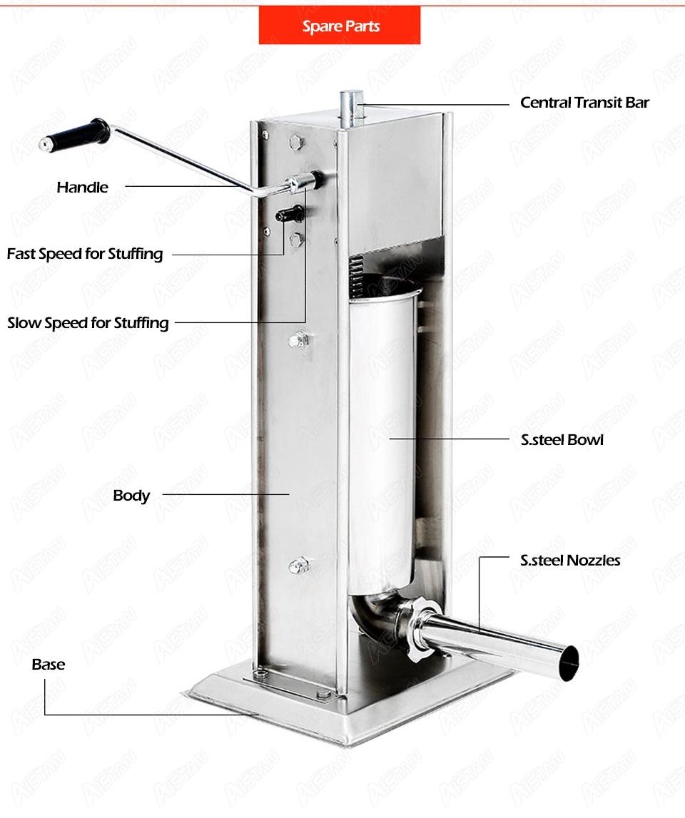 Ys3l Food Grade Stainless Steel Manual Sausage Stuffer 3L Vertical Sausage Filler Filling Machine with 4 Nozzles
