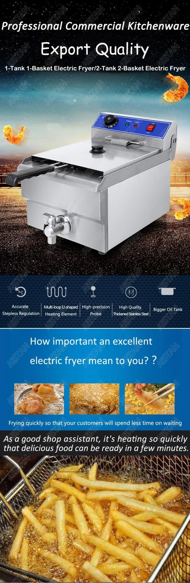 Ef162V Electric Counter Top Thermostat Deep Fryer S. Steel Frying Machine Commerical Oil Fryer for Chips/Fried Chicken 220V/110V