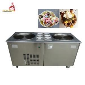 Double Round Pan Fry Ice Cream Machine Roll with 6 Topping Containers