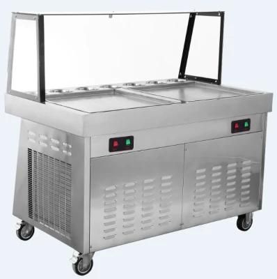 Wholesale China Factory Double Flat Pans Fried Ice Cream Machine