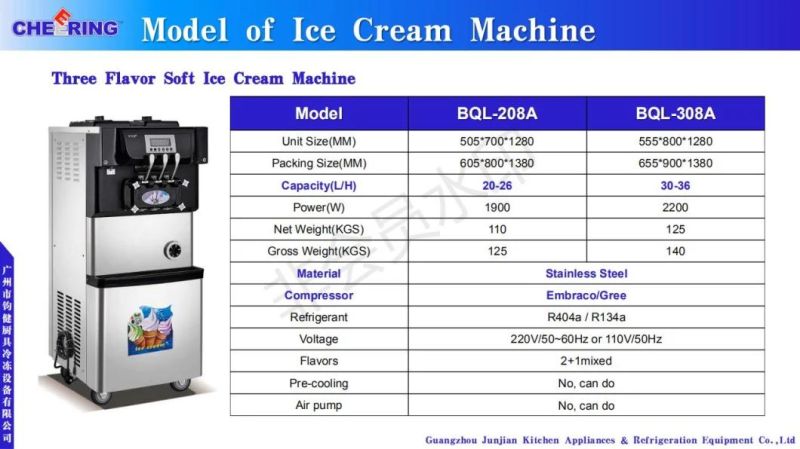 Bql-198 Counter Top Three Flavor Soft Ice Cream Machine with Pre-Cooling System