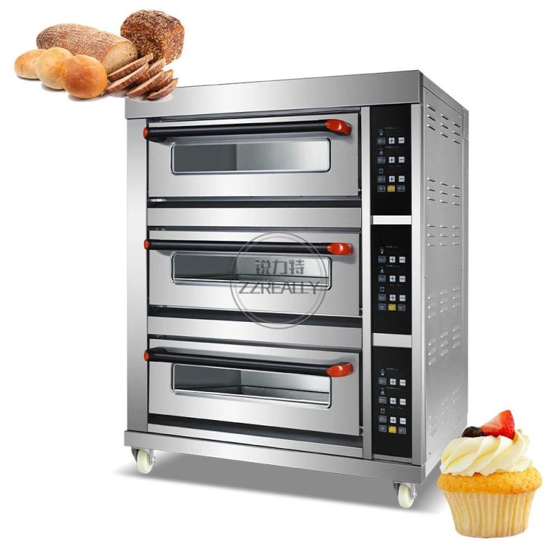 Stainless Steel Electric Baking Oven Sweet Potato Bread Pizza Cake Shop Commercial Oven 3 Decks 3 Trays Bakery Machines Equipment