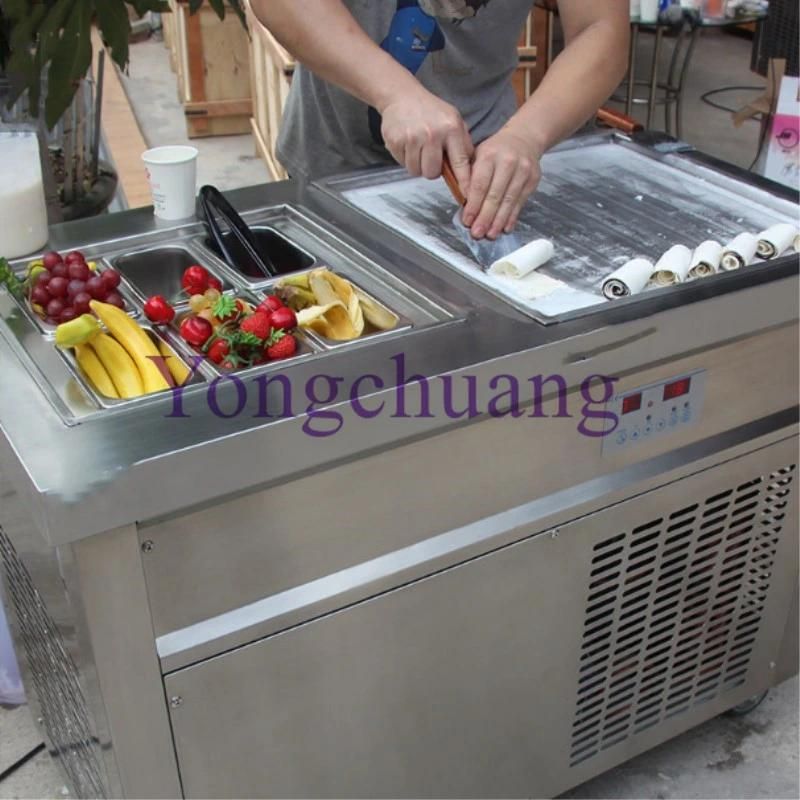 Roll Fried Ice Cream Machine with Temperature Control Pedal Defrost