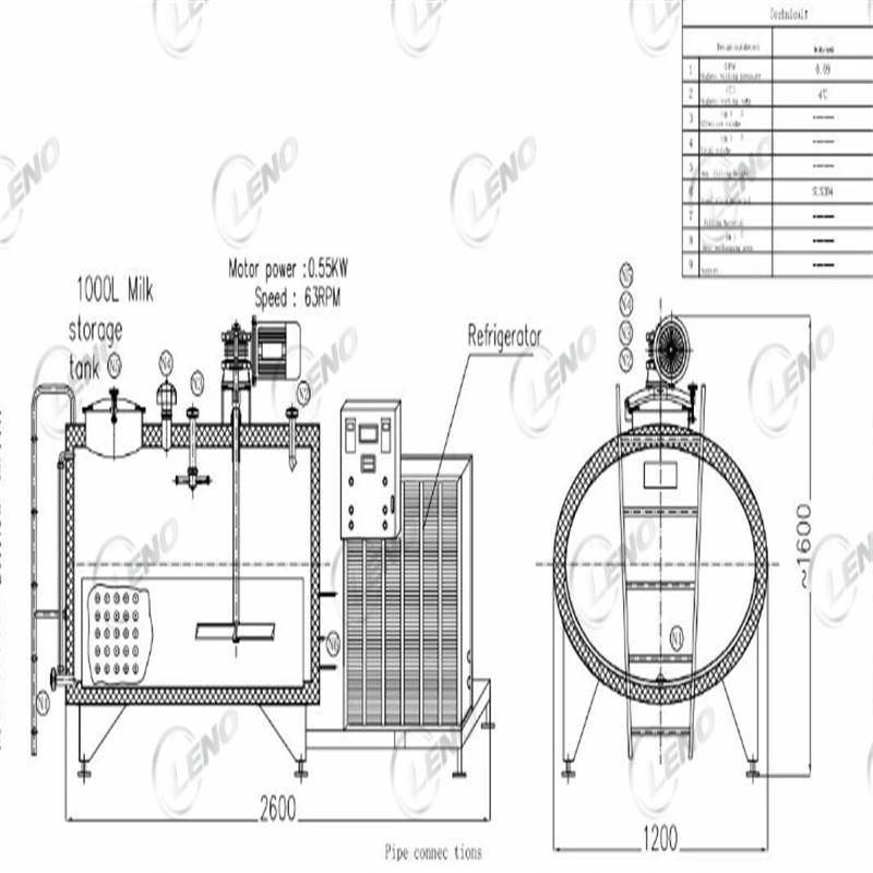 Food Grade Stainless Steel Milk Cooling Tank 1000L with Refrigeration Compressor