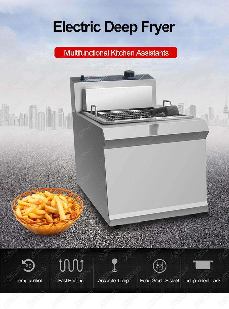 Df904 Electric Professional Deep Oil Fryer Stainless Steel Chicken Chips Fish Potato Fried High Power 2 Tanks 2 Baskets