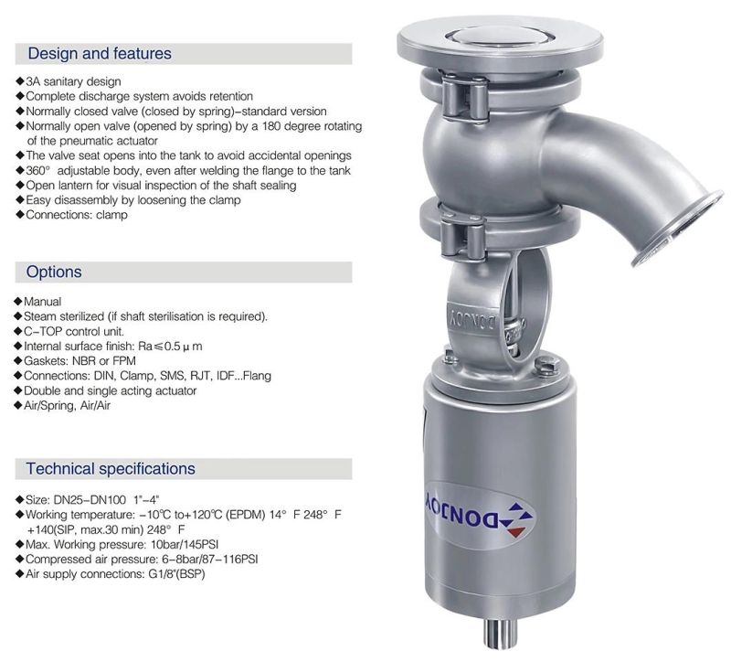 Pneumatic Elbow Type Tank Bottom Valve for Food Process