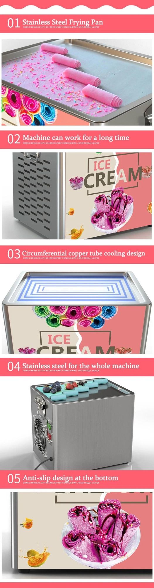 Stainless Steel Ice Cream Freezer Making Fried Ice Cream Rolled Machine