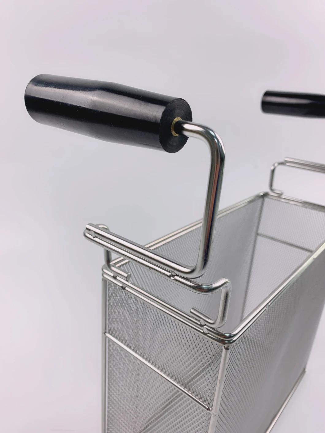 Stainless Steel Retangular Deep Fryer Basket with Two Wood Handles for Kitchen Equipment