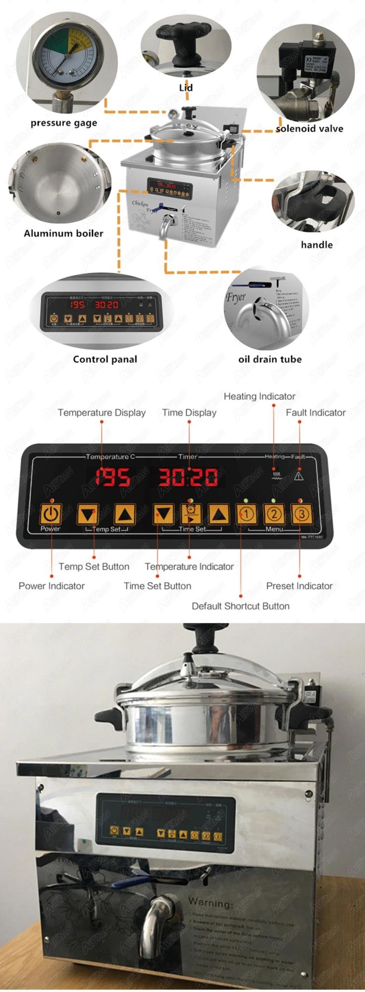 Mdxz22 Electric Chicken Chips Potato Pressure Deep Fryer with Digital Control Panel 220/110V 22L