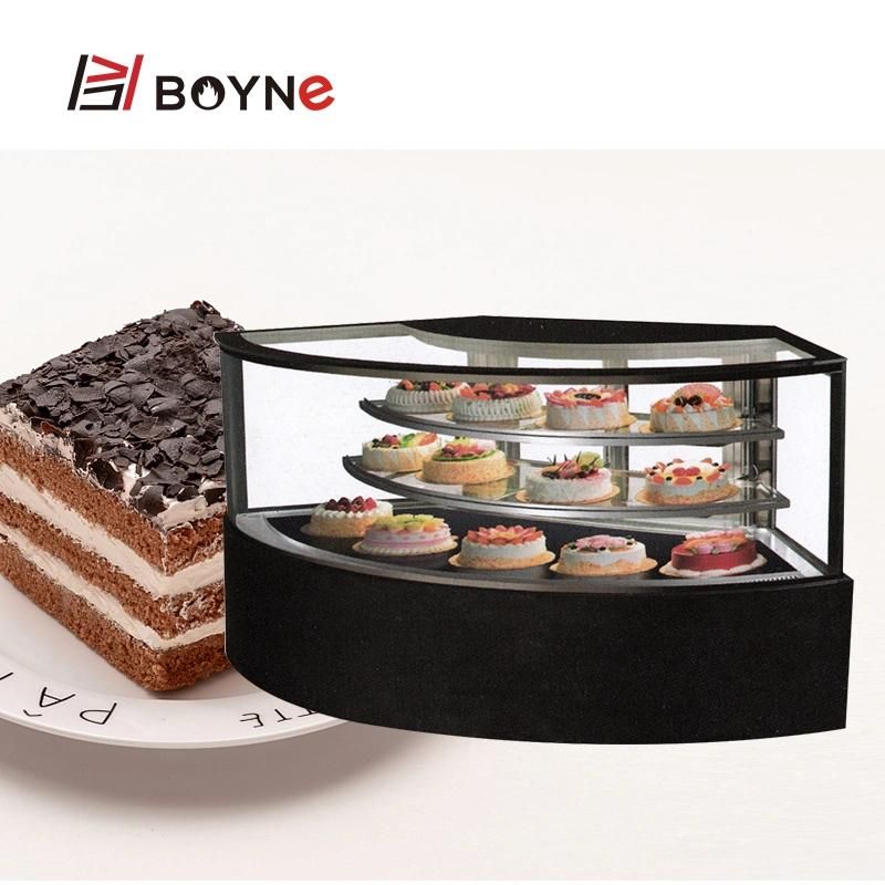 Bending Showcase Fan Shaped Three Deck Cake Display Chiller