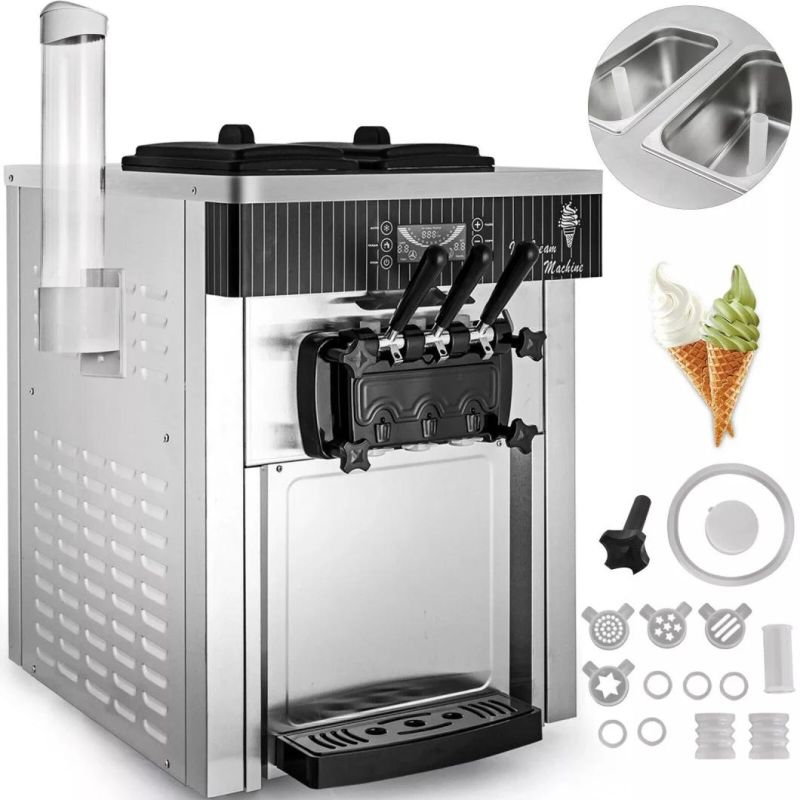 2200W 20-28L/H Three Flavor Floor Standing Slushy and Soft Ice Cream Machine