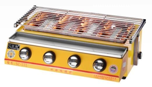 Commercial Eco-Friendly Gas BBQ Grill Four Burners Yellow Sprayed