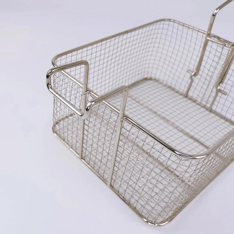 Wire Mesh Deep Fat Kitchen Stainless Steel Round Fryer Basket French Fry Basket with Detachable Handle