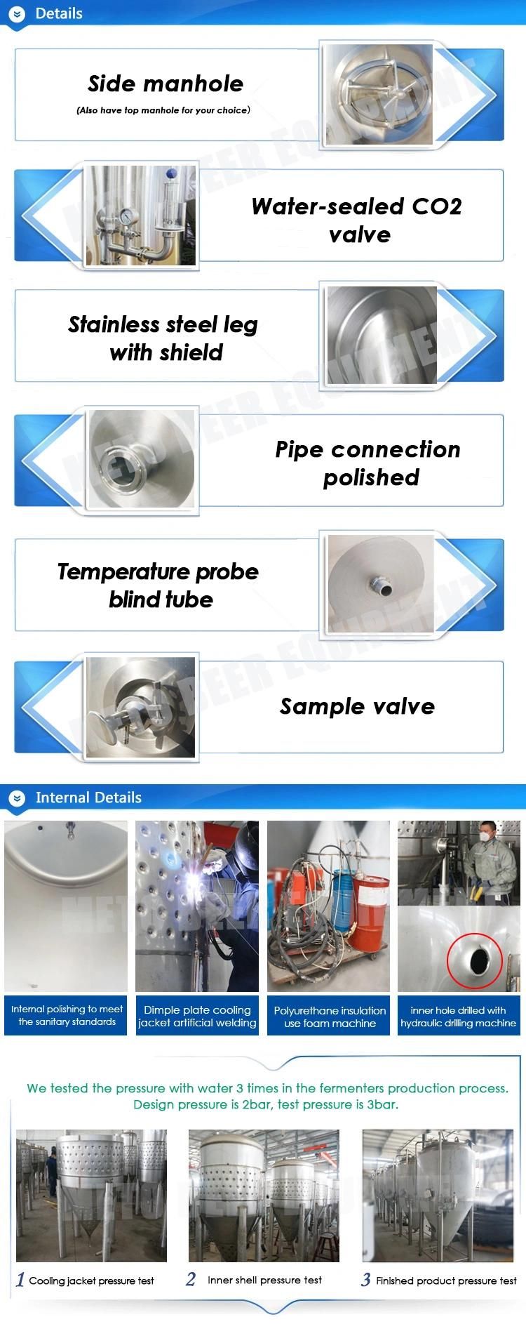 SUS304 500L Conical Fermentor with Dimple Cooling Jacket