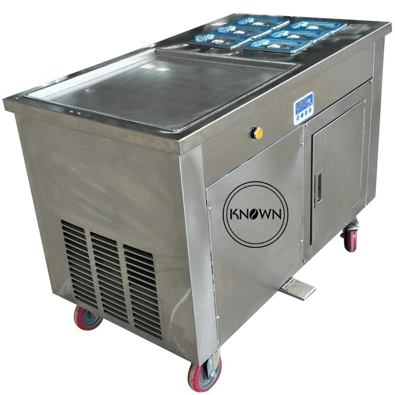 Most Popular Fried Ice Cream Machine Single Square Pan with 6 Freezer Cooling Tanks Electric Fried Ice Cream Roll Machine