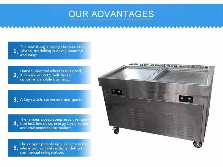 Wholesale China Factory Double Flat Pans Fried Ice Cream Machine