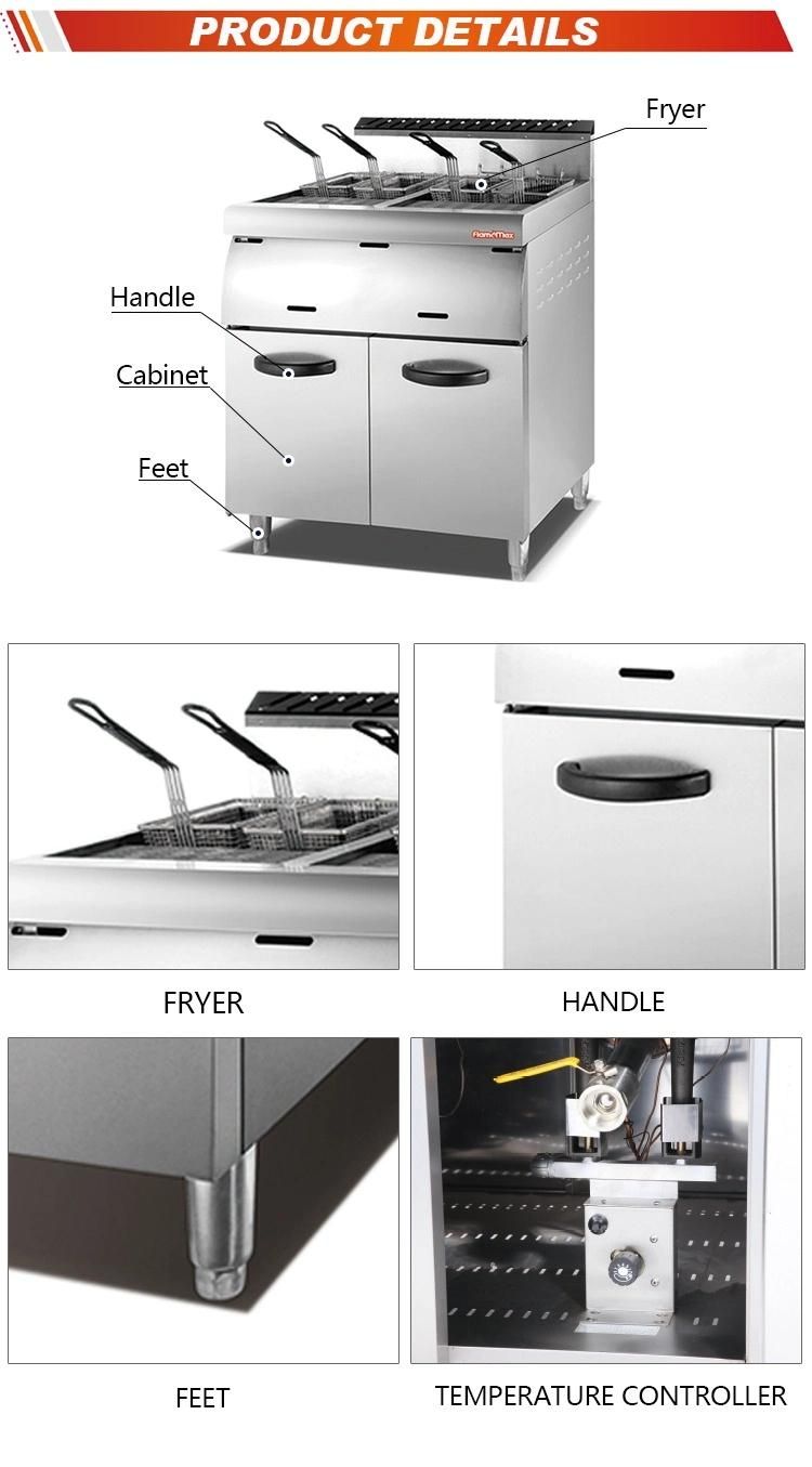 2-Tank 4-Basket Stainless Steel Gas Deep Fryer with Cabinet (HGF-90)