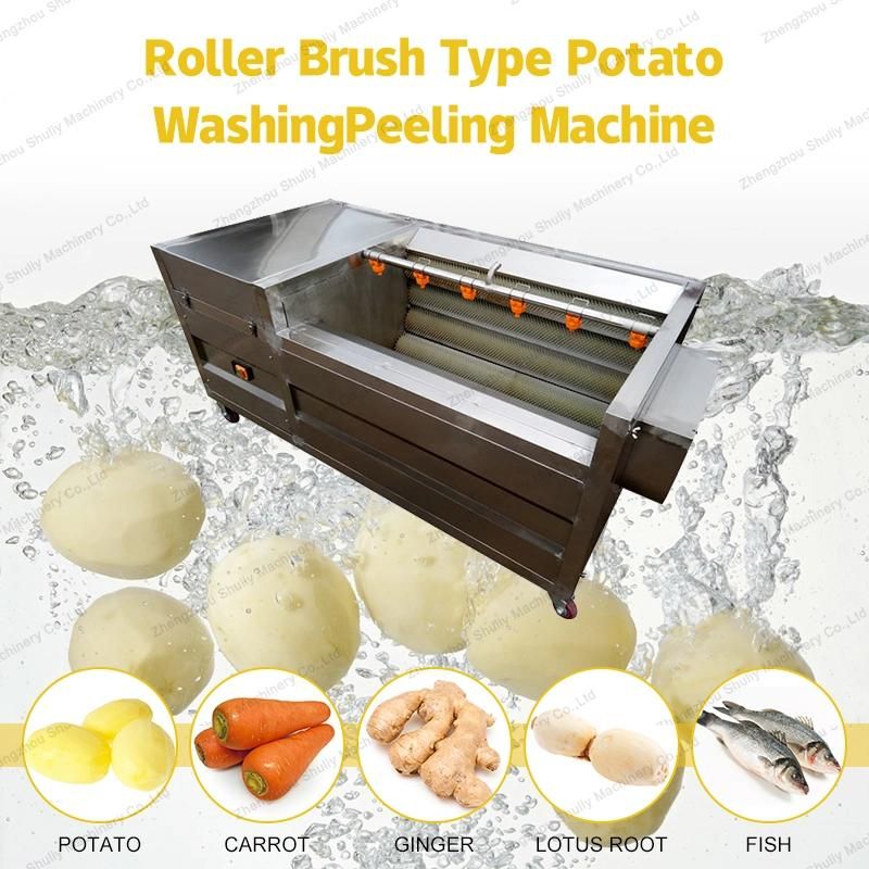 Roller Brush Type Potato Washing Peeling Machine with Soft Brushes