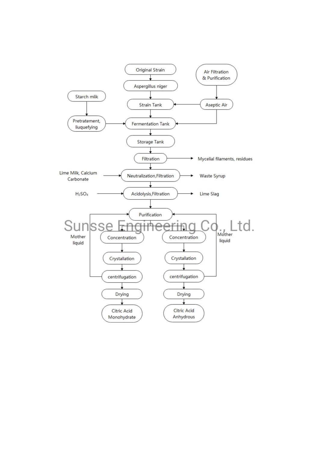 Corn/Maize Monohydrate Anhydrous Food Grade Citric Acid Plant Production Line