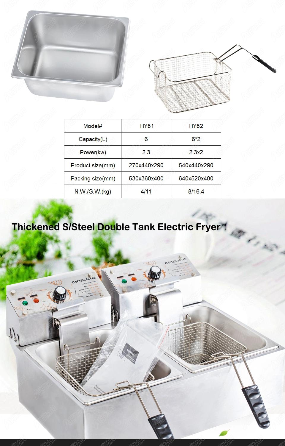 Hy81 Commercial Deep Fryer Machine Electric Dual Deep Fryer Oven Stainless Steel Oil Fryer with Thermostat Baskets