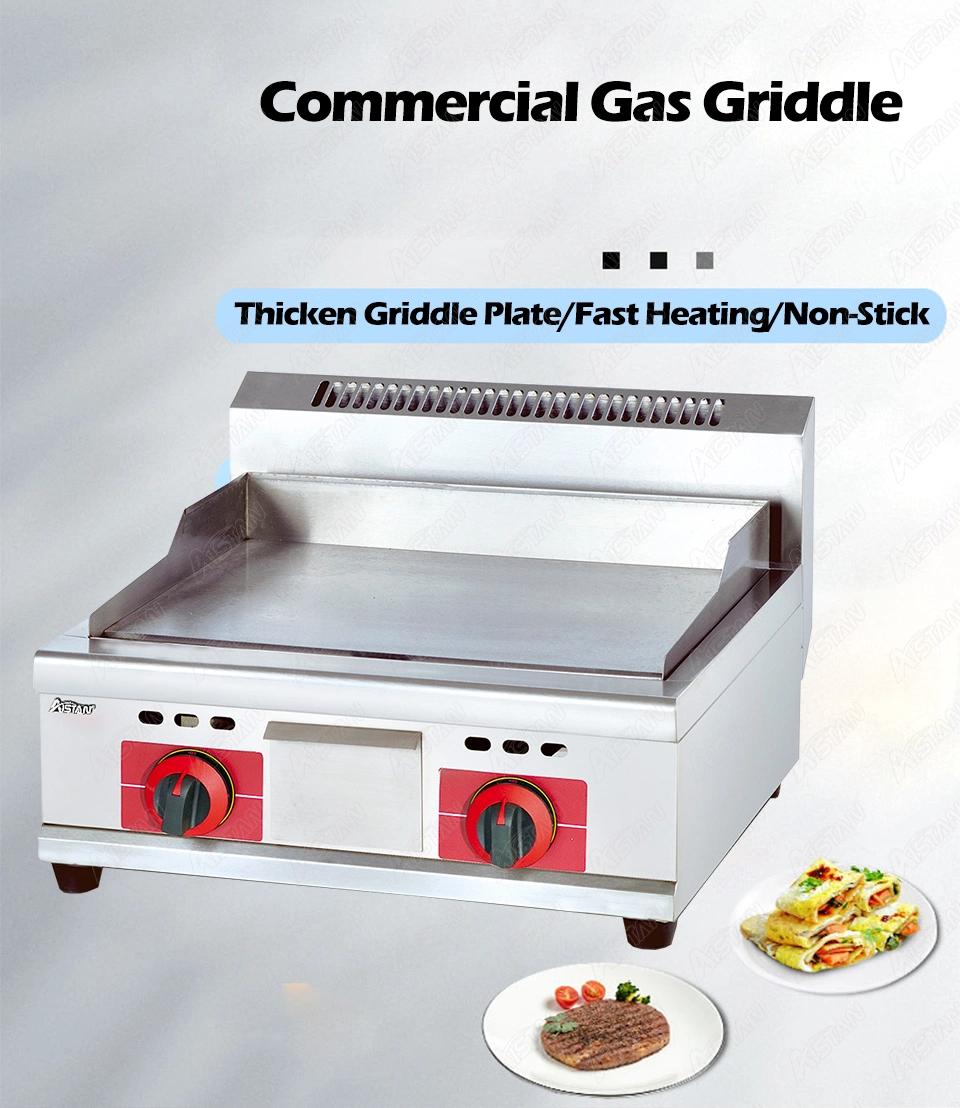 Gh721A Commercial Counter Top Gas BBQ Griddle 2 Burner All Groved for Steak Chicken Fried Noodle Stainless Steel Counter Top Griddle Grill