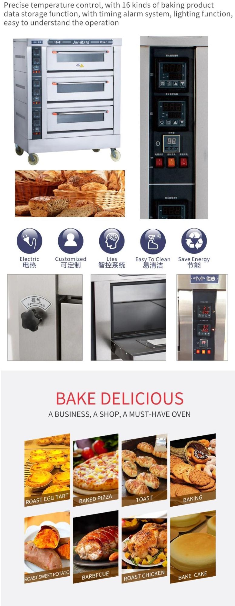 Baking Machine 3 Decks 6 Trays Commercial Electric Deck Oven