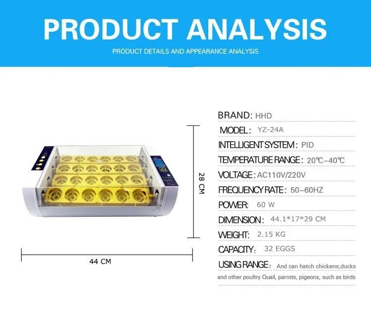 Holding 24 Eggs Automatic Poultry Egg Incubator Yz-24A Ce Approved