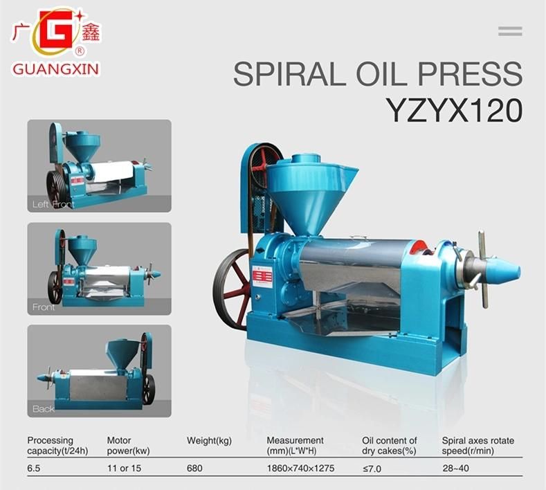 6.5tpd Guangxin Yzyx120 Screw Press Rapeseed Oil Production