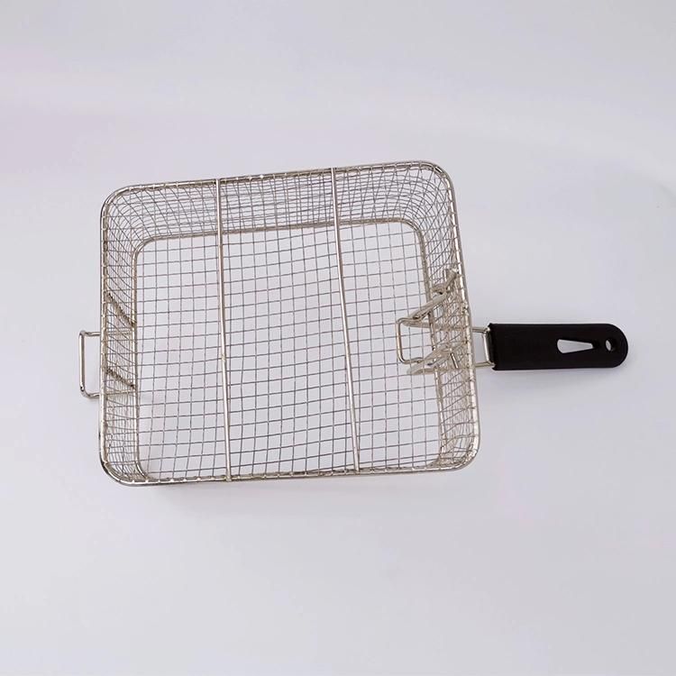 Wire Mesh Deep Fat Kitchen Stainless Steel Round Fryer Basket French Fry Basket with Detachable Handle