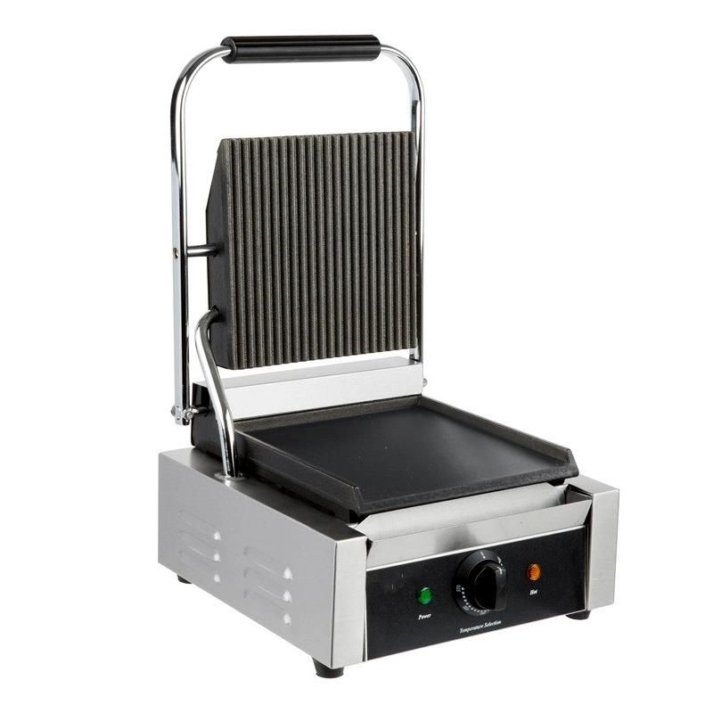 Electric Panini Grill, Contact Grill, Top Grooved + Bottom Flat