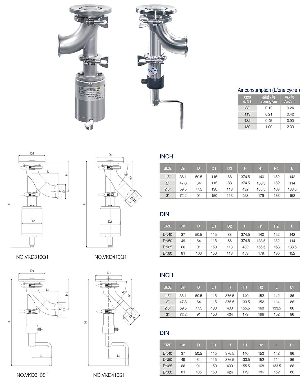 Pneumatic Elbow Type Tank Bottom Valve for Food Process