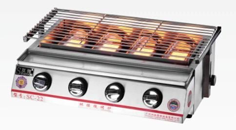 Commercial Eco-Friendly Gas BBQ Grill Four Burners Stainless Steel