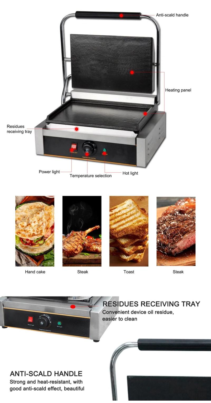 Commercial Electric Meat Chicken Sandwich Maker Panini Press Contact Grill