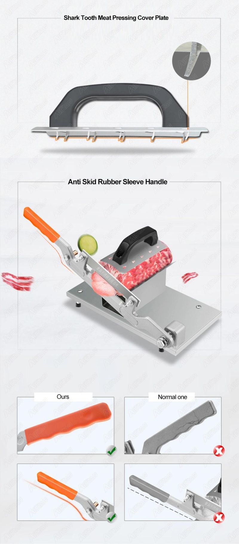 Hrs6 Manual Handheld Frozened Meat Mutton Ham Vegetable Slicer Cutter Machine Stainless Steel Mini Counter Top