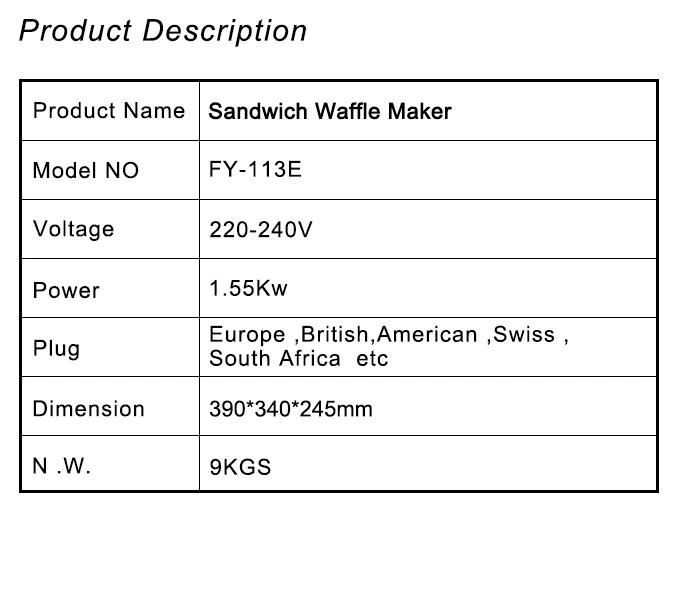 Commercial Sandwich Waffle Maker Customized Useful with Non-Stick Coating