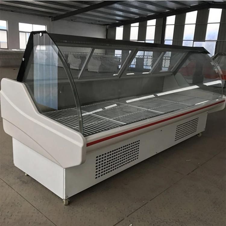 Curved Glass Meat Chiller Display Meat Showcase Freezer Display