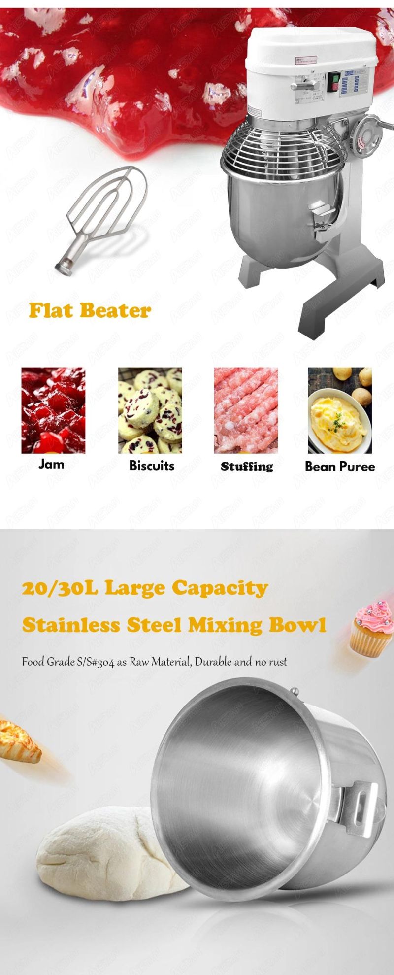 B20A Commercial Electric 20L Food Mixer Planetary Mixer Dough Mixer Machine for Dough Kneading/ Egg Beating/Food Mixing