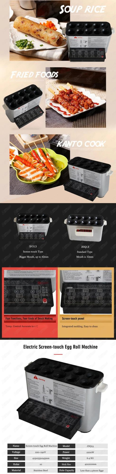 Syj11 Electric Multifunctional Egg Sausage Roll Maker Boiler Cooker Machine Ten Tubes Stainless Steel Egg Fried