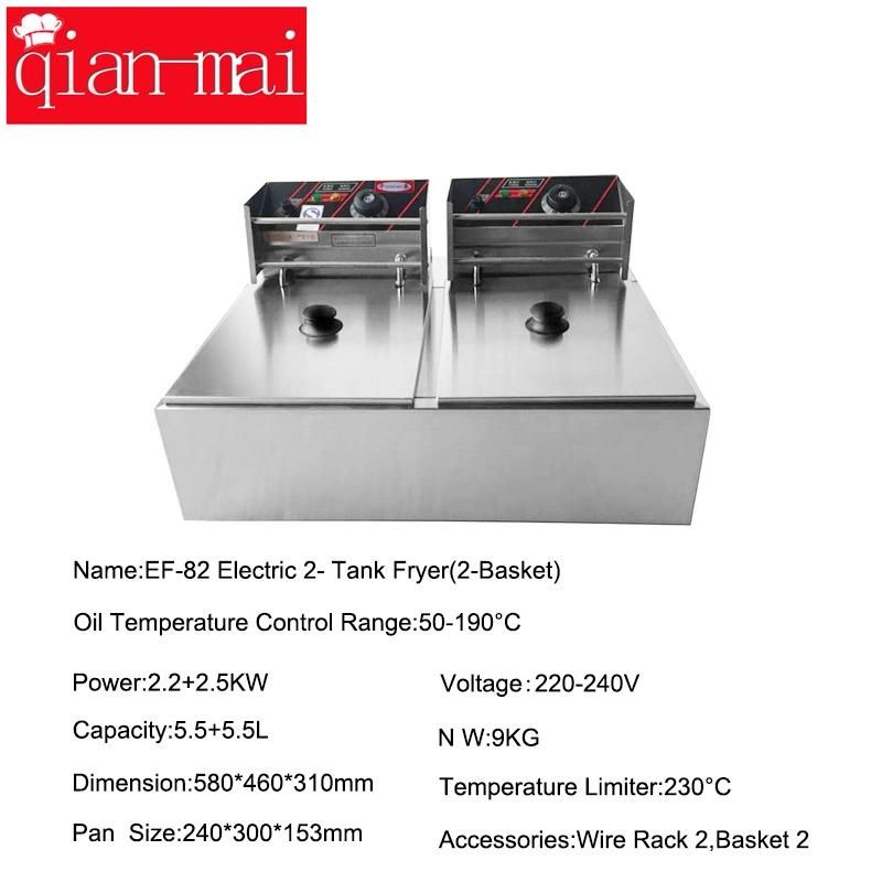 Popular Commercial Electric Chip Chicken Fryer with 5.5L*2 Tank