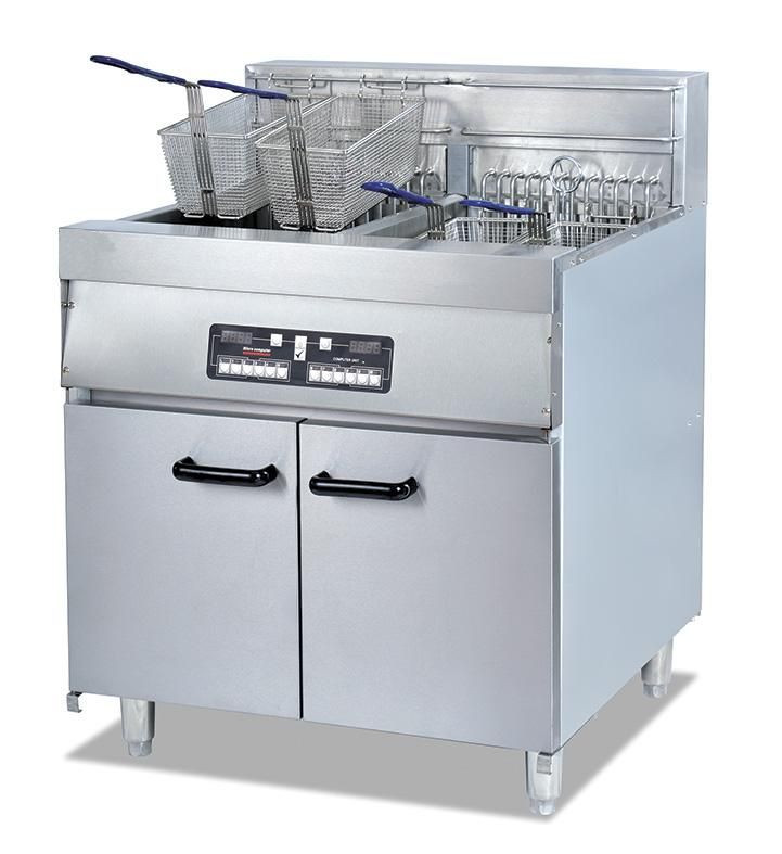 Commercial Satainless Steel Electric Deep Fryer with Cabinet (2-Tank, 4-Basket)