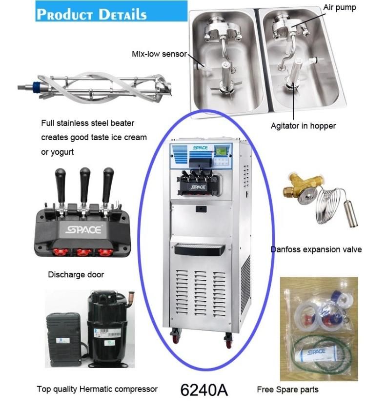 Floor Top Commercial Air Pump Soft Ice Cream Making Machine with CE ETL Approved