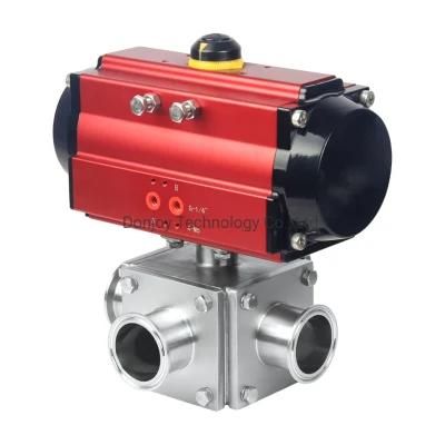 Donjoy Sanitary 3-Way Ball Valve with Red Horzizonal Actuator