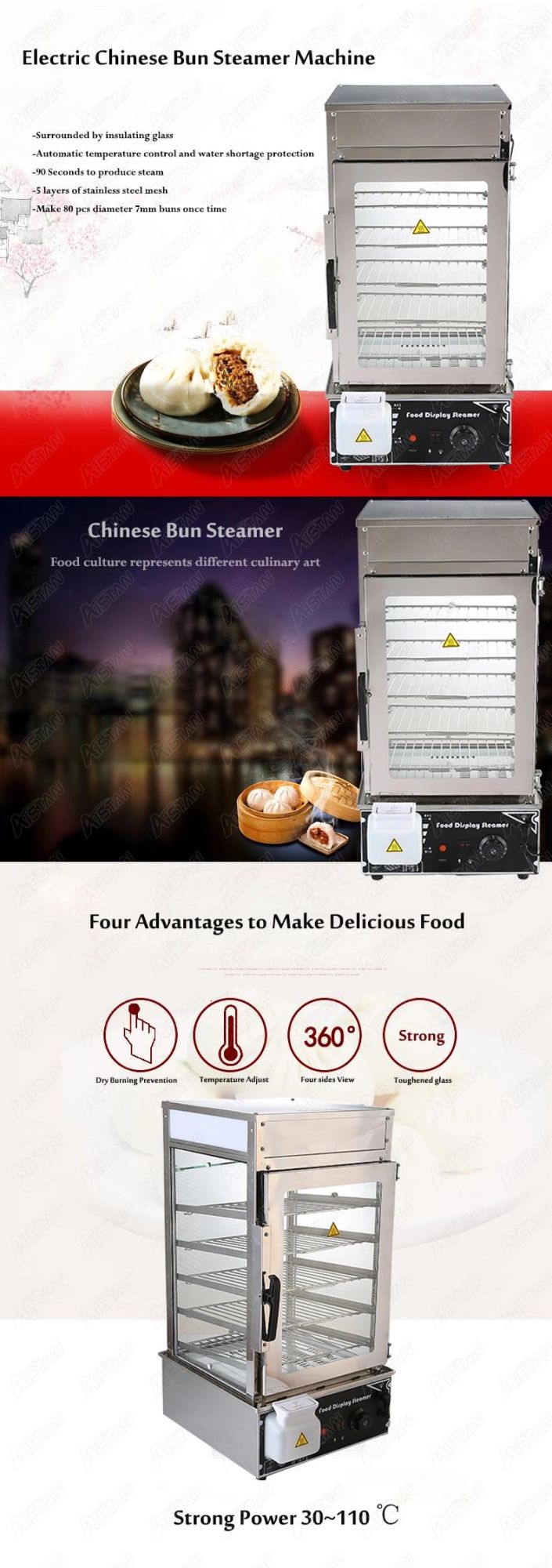 Ka500L Electric Chinese Bun Steamer Commercial Steamer Machine Stainless Steel Floor Steamer 5 Layers 500L 220V 110V