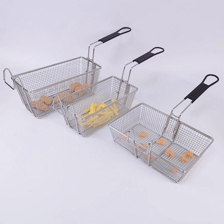 2.5 Gallon Commercial Fryer Stainless Steel Fried Basket Front Hook Fry Basket with Black Coated Removable Handle