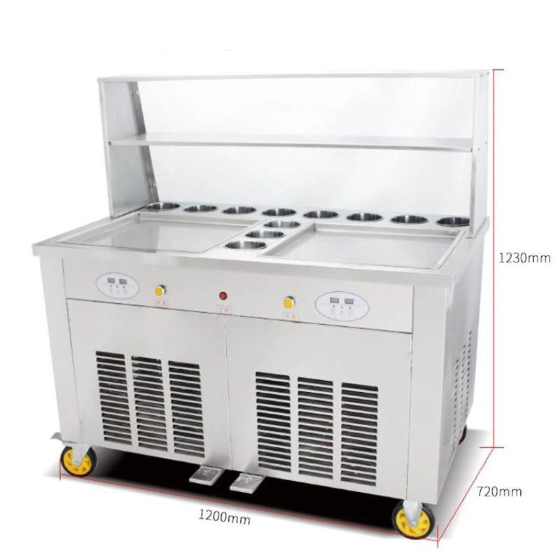 Commercial Stainless Steel Big Pot Double Pans Square Fruits Thailand Rolling Fried Fry Ice Cream Machine in Snack Machines