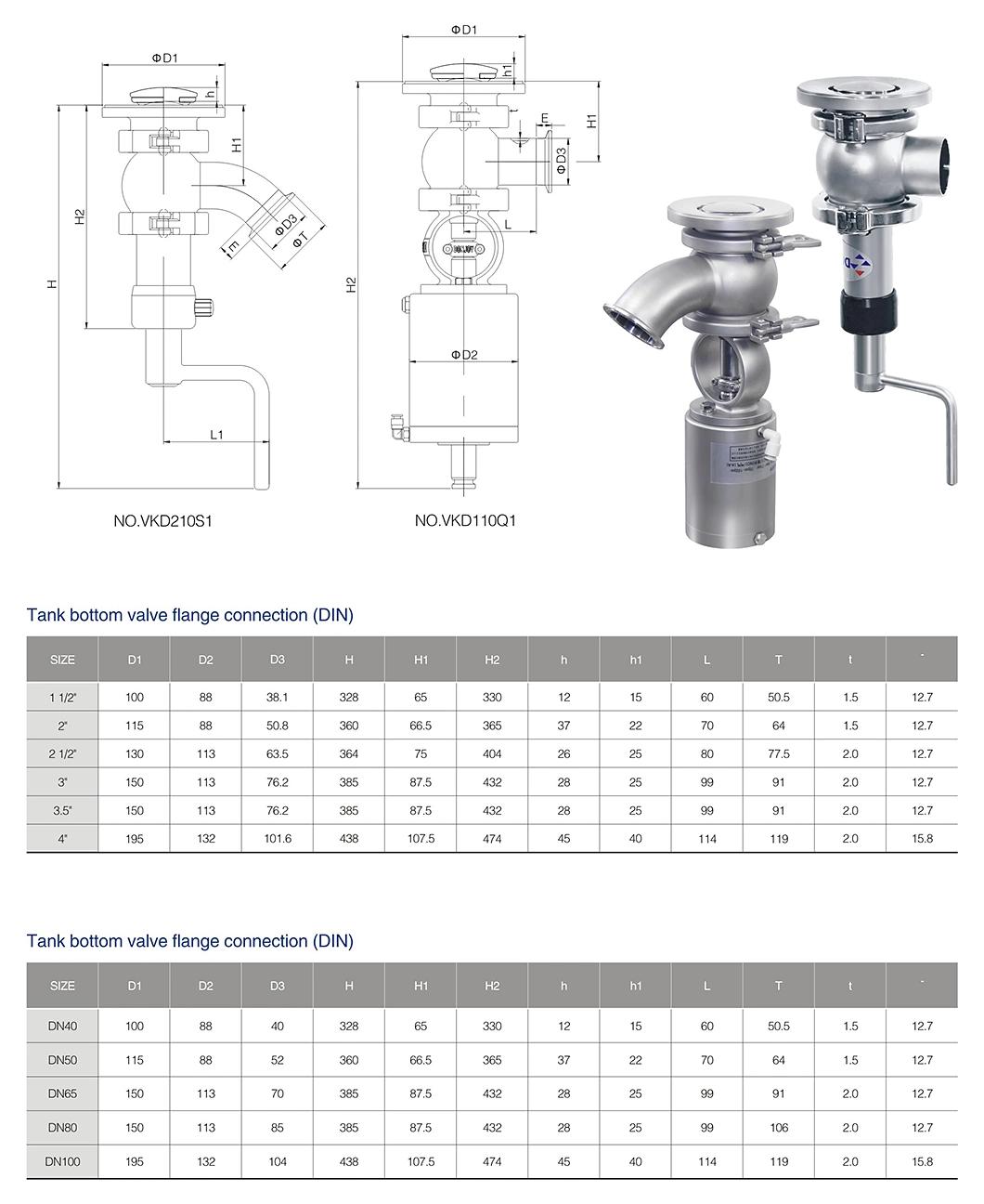 Pneumatic Elbow Type Tank Bottom Valve for Food Process