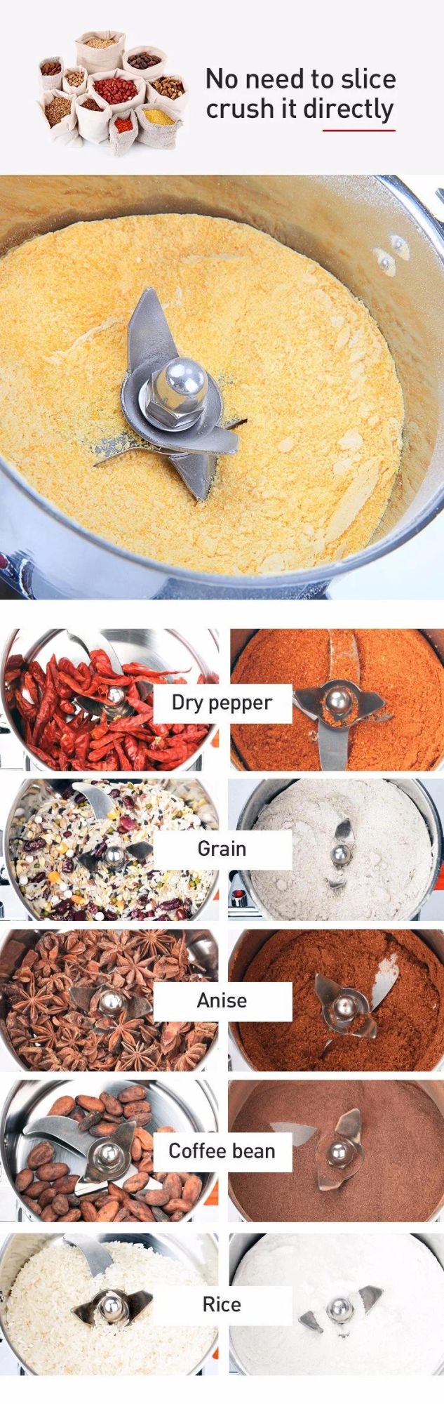 500g 1000g 2000g Electric Grain Grinder Mill Cereal Spice Grinder Herb Pulverizer Fine Powder Grinder Mill 110V or 220V