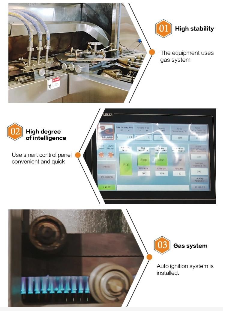 Multi-Functional Automatic Stainless Steel 89 Pieces 9 Meters Long Baking Tray Waffle Cone Production Equipment